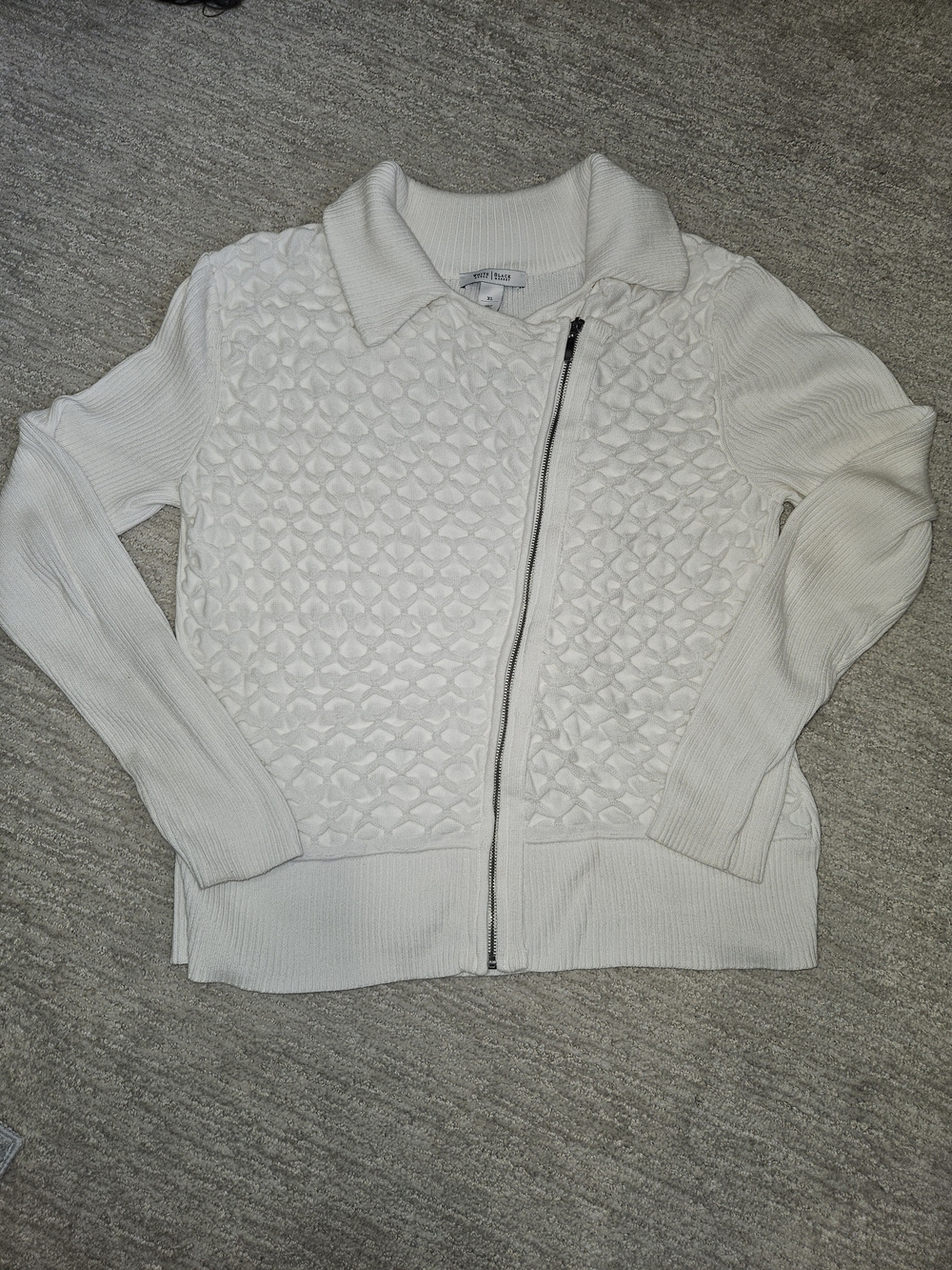 White House Black Market Cream Textured Zip Bomber Jacket